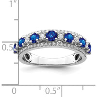 14K White Gold Polished Sapphire and Diamond Ring with Round Cut Sapphires and Diamonds - 0.68 Carat Total Gemstone Weight by 0