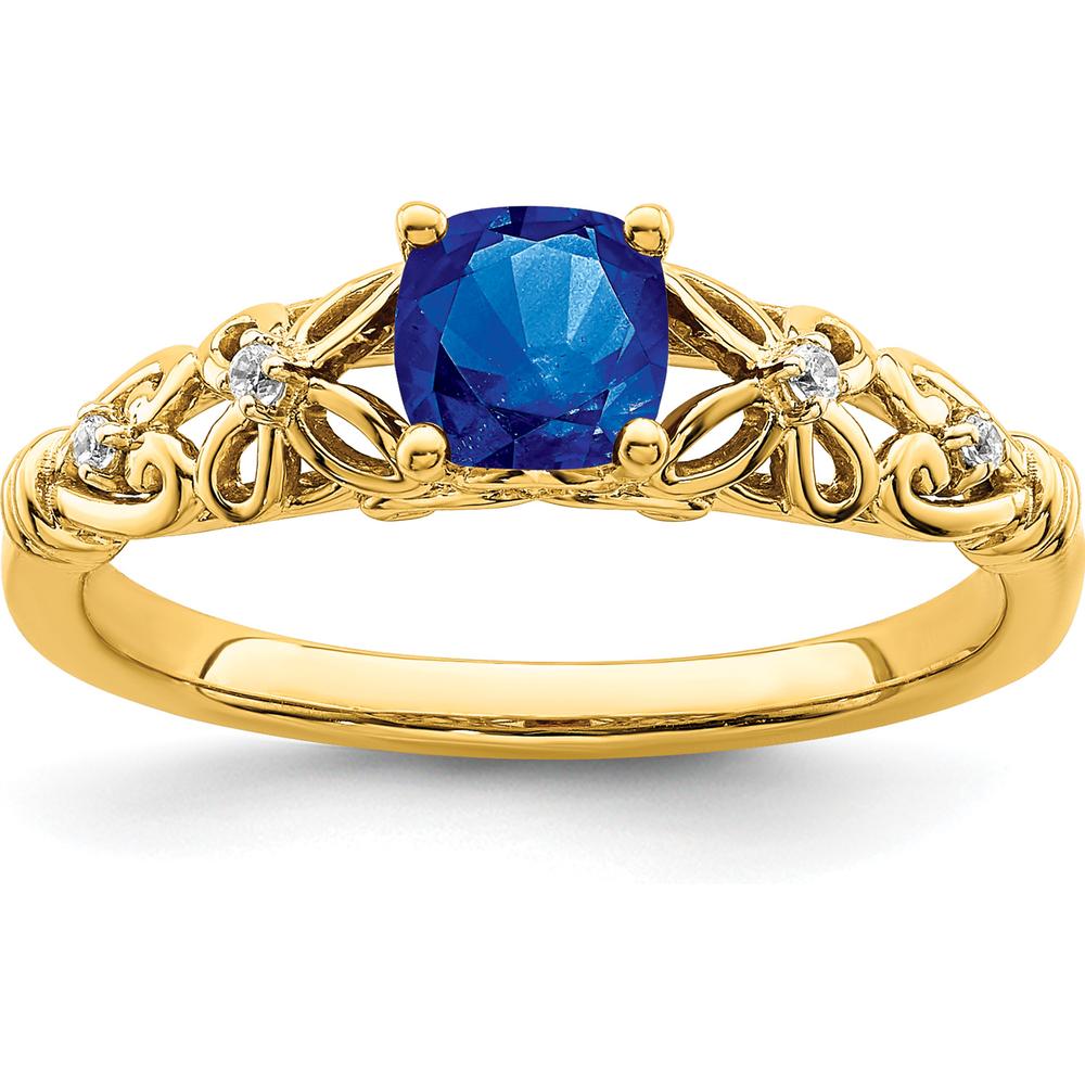 14K White Gold Polished Sapphire Ring with Diamond Accents - 0.75 Carat Total Sapphire Weight by 0