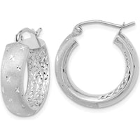 14K White Gold Polished, Satin & Diamond-Cut In/Out Hoop Earrings - 20.83mm Length by 0
