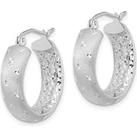 14K White Gold Polished, Satin & Diamond-Cut In/Out Hoop Earrings - 20.83mm Length by 0
