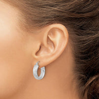 14K White Gold Polished, Satin & Diamond-Cut In/Out Hoop Earrings - 20.83mm Length by 0