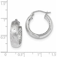 14K White Gold Polished, Satin & Diamond-Cut In/Out Hoop Earrings - 20.83mm Length by 0