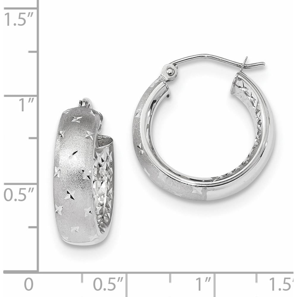 14K White Gold Polished, Satin & Diamond-Cut In/Out Hoop Earrings - 20.83mm Length by 0