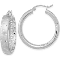 14K White Gold Polished Satin and Diamond-cut In/Out Hoop Earrings - Elegant Statement Style by 0