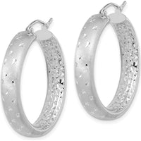 14K White Gold Polished Satin and Diamond-cut In/Out Hoop Earrings - Elegant Statement Style by 0