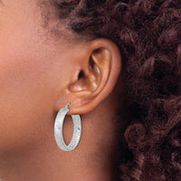 14K White Gold Polished Satin and Diamond-cut In/Out Hoop Earrings - Elegant Statement Style by 0