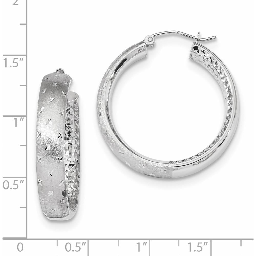 14K White Gold Polished Satin and Diamond-cut In/Out Hoop Earrings - Elegant Statement Style by 0