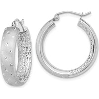 14K White Gold Polished Satin and Diamond-Cut In/Out Hoop Earrings by 0