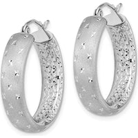 14K White Gold Polished Satin and Diamond-Cut In/Out Hoop Earrings by 0