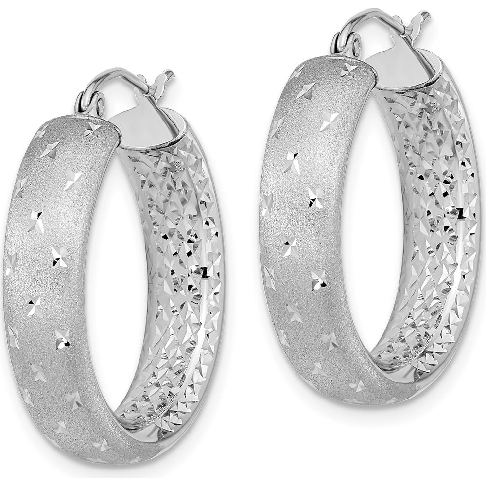 14K White Gold Polished Satin and Diamond-Cut In/Out Hoop Earrings by 0