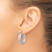 14K White Gold Polished Satin and Diamond-Cut In/Out Hoop Earrings by 0