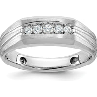 14K White Gold Polished Satin and Grooved Five Stone Men's Ring Mounting by Oro Pregiato