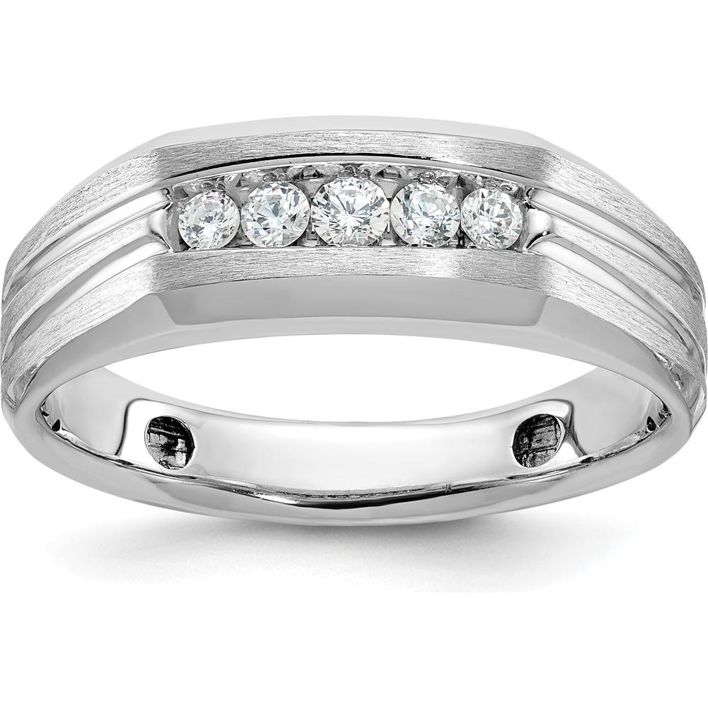 14K White Gold Polished Satin and Grooved Five Stone Men's Ring Mounting by Oro Pregiato