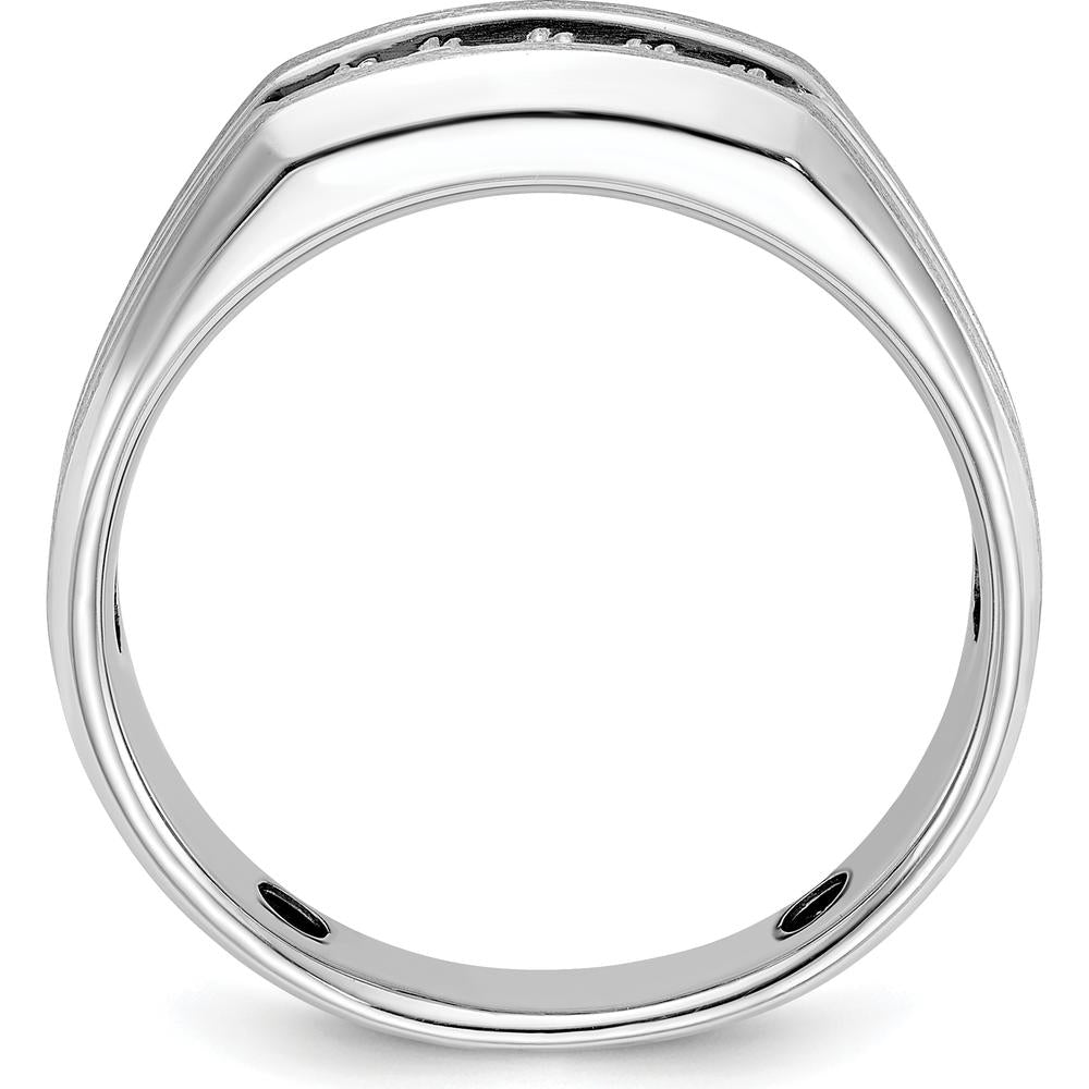 14K White Gold Polished Satin and Grooved Five Stone Men's Ring Mounting by Oro Pregiato