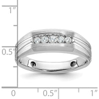14K White Gold Polished Satin and Grooved Five Stone Men's Ring Mounting by Oro Pregiato
