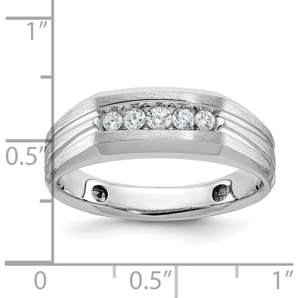 14K White Gold Polished Satin and Grooved Five Stone Men's Ring Mounting by Oro Pregiato