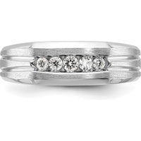 14K White Gold Polished Satin and Grooved Five Stone Men's Ring Mounting by Oro Pregiato