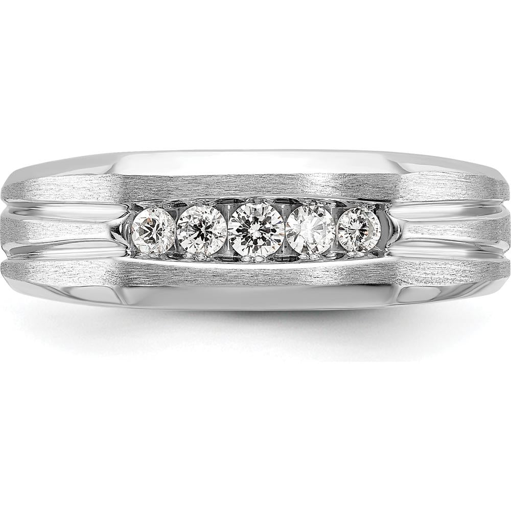 14K White Gold Polished Satin and Grooved Five Stone Men's Ring Mounting by Oro Pregiato