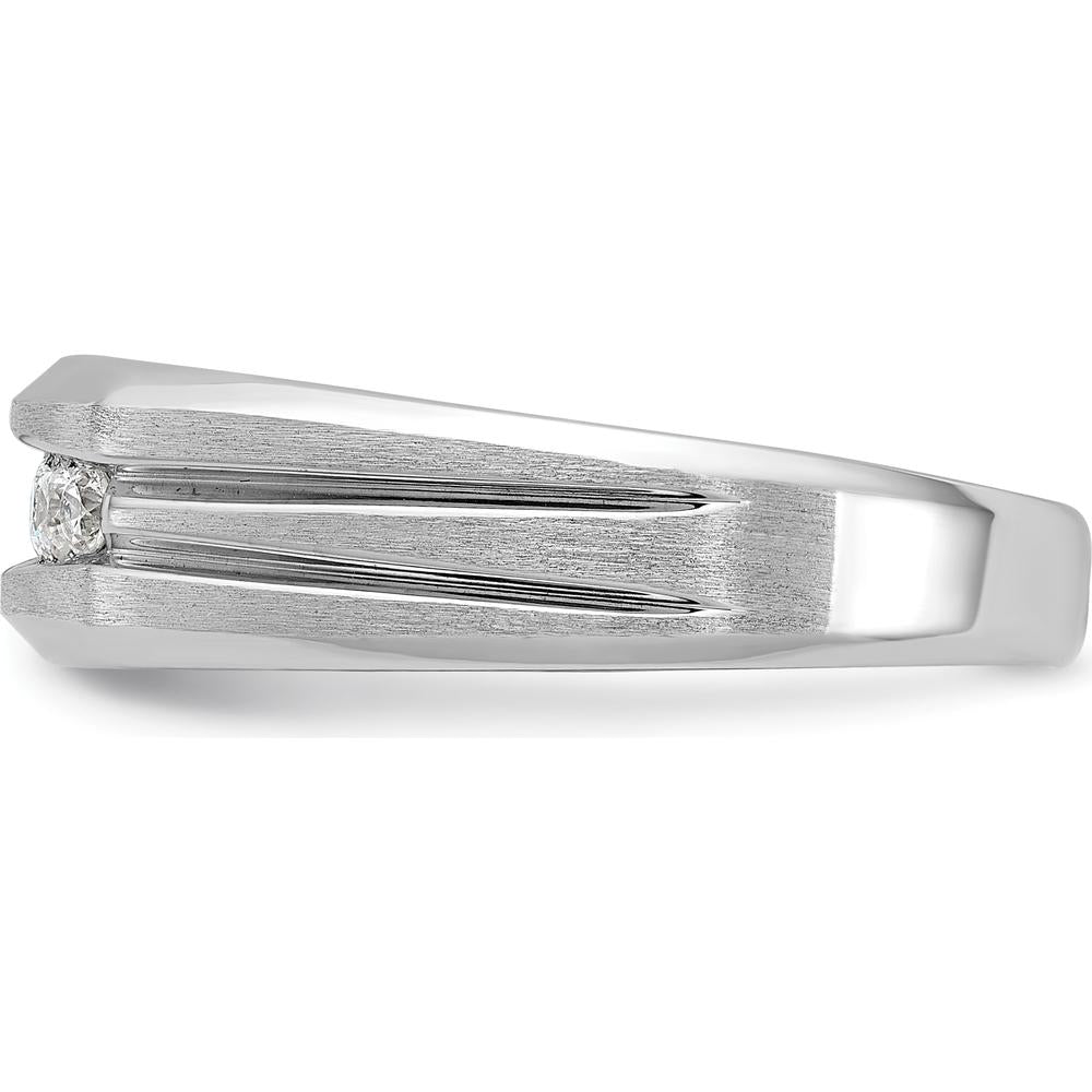 14K White Gold Polished Satin and Grooved Five Stone Men's Ring Mounting by Oro Pregiato