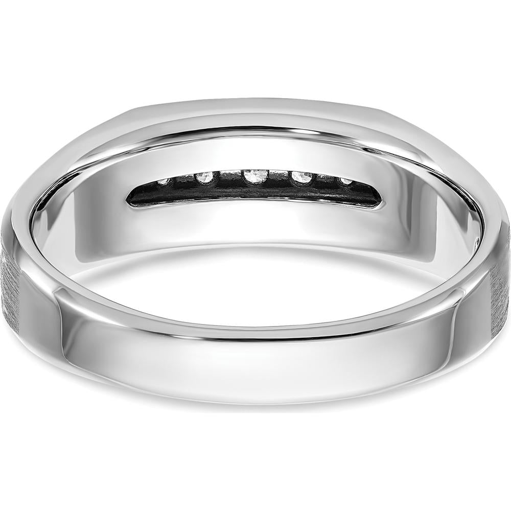 14K White Gold Polished Satin and Grooved Five Stone Men's Ring Mounting by Oro Pregiato