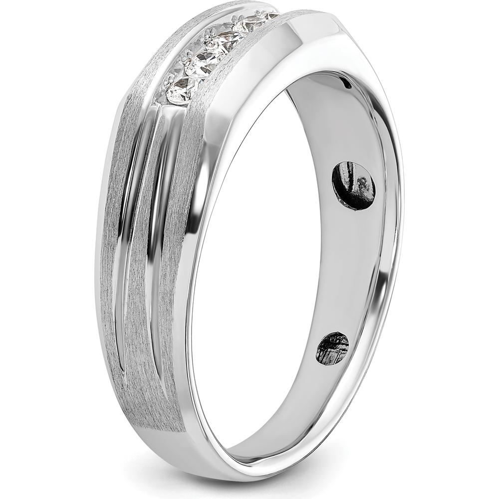 14K White Gold Polished Satin and Grooved Five Stone Men's Ring Mounting by Oro Pregiato