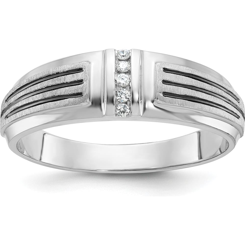 14K White Gold Polished Satin and Grooved Men's Ring Mounting - 1.85mm to 2.95mm Band Width by Oro Pregiato