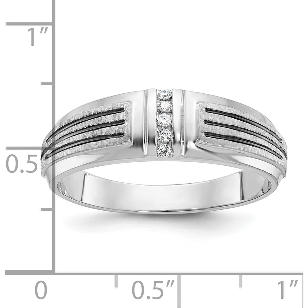 14K White Gold Polished Satin and Grooved Men's Ring Mounting - 1.85mm to 2.95mm Band Width by Oro Pregiato