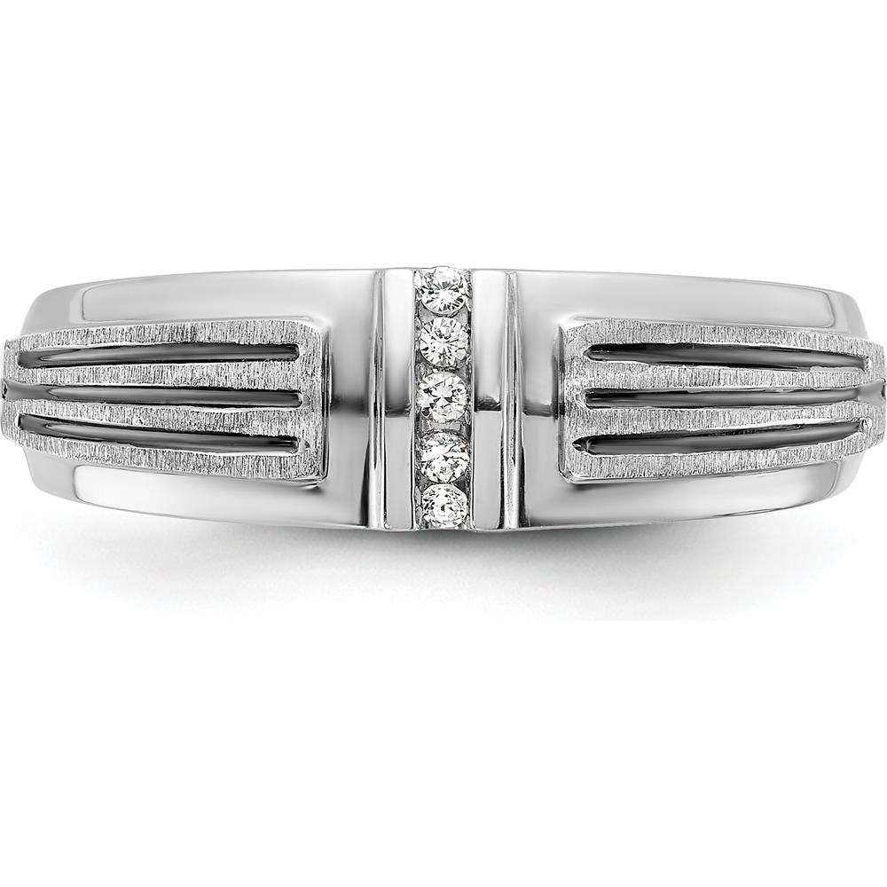 14K White Gold Polished Satin and Grooved Men's Ring Mounting - 1.85mm to 2.95mm Band Width by Oro Pregiato