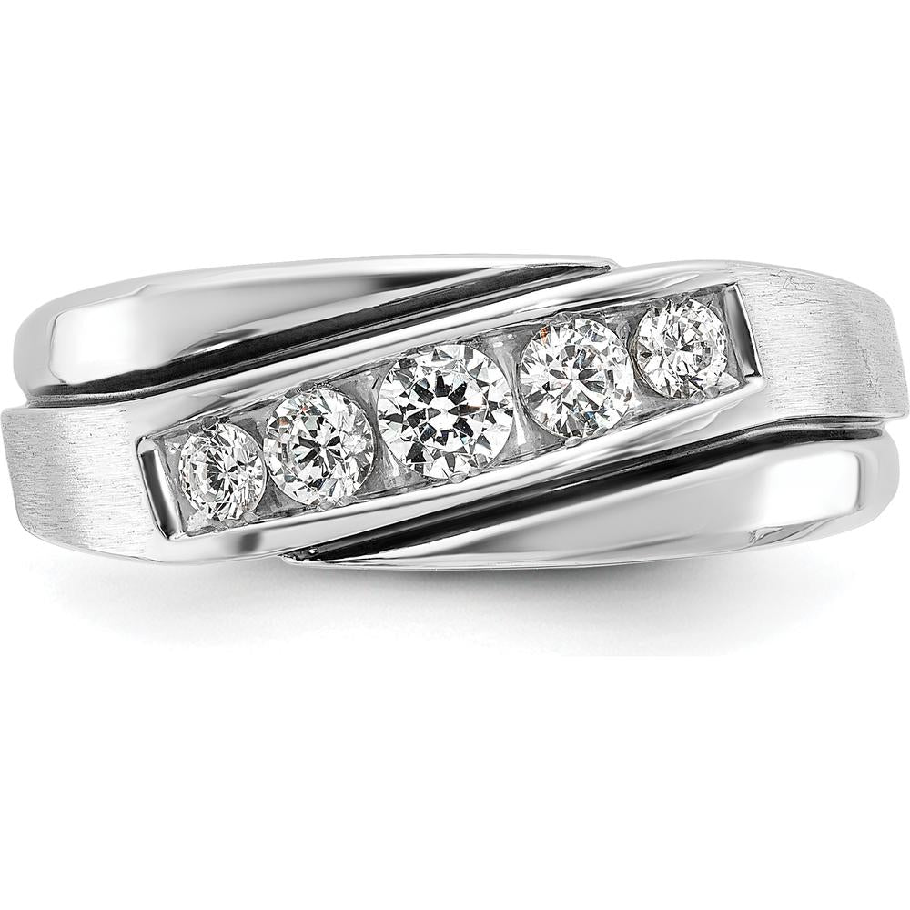 14K White Gold Polished Satin and Grooved Men's Ring Mounting - 8mm Band Width by Monteluci Fine Jewelry