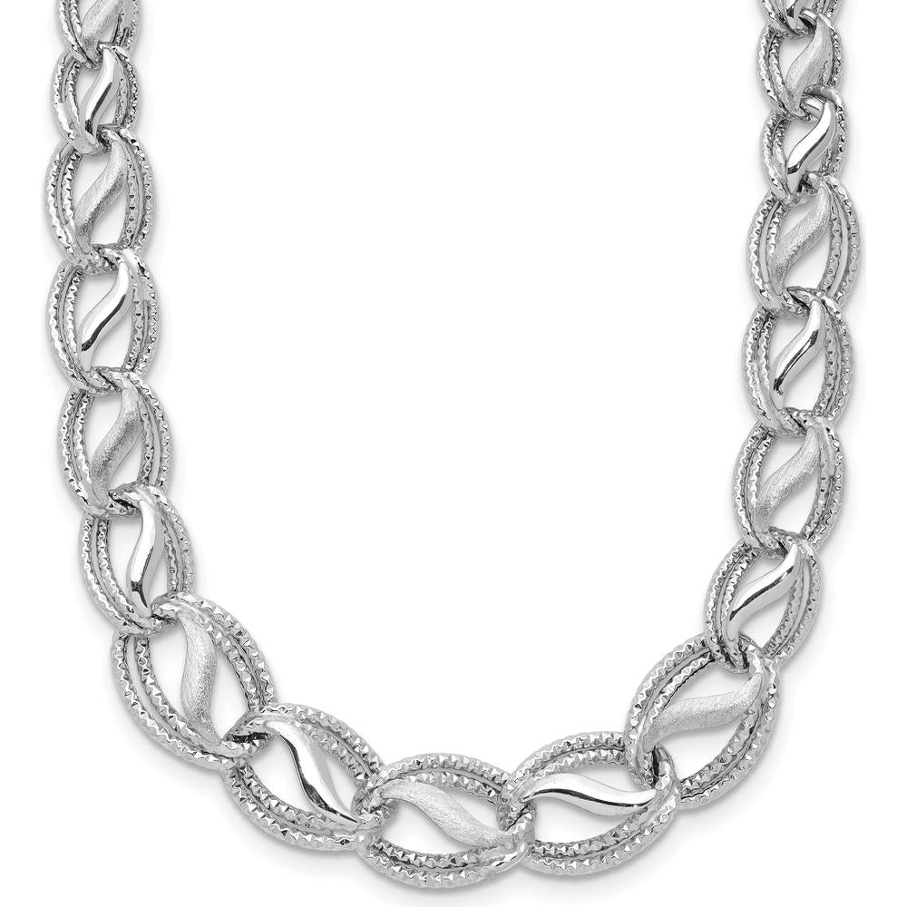 14K White Gold Polished Satin Diamond-cut Graduated 17" Necklace by 0