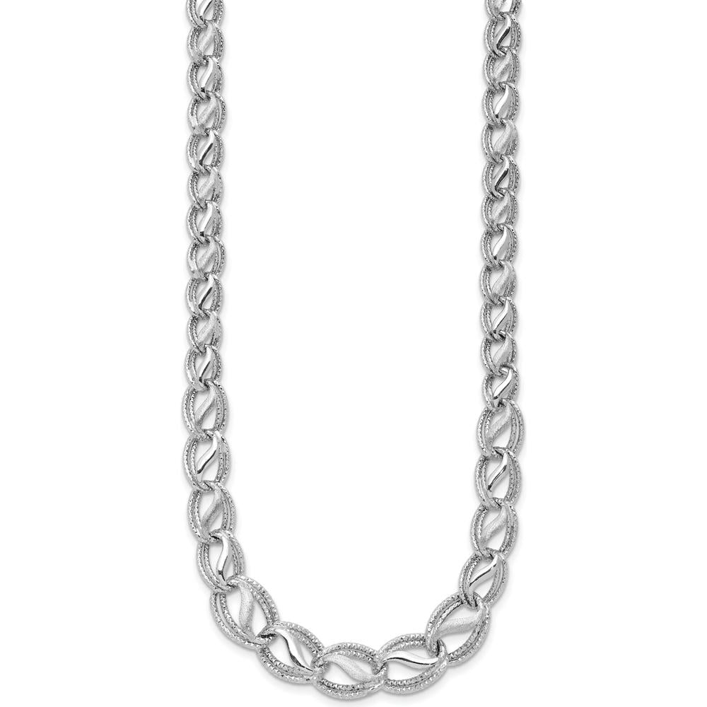 14K White Gold Polished Satin Diamond-cut Graduated 17" Necklace by 0