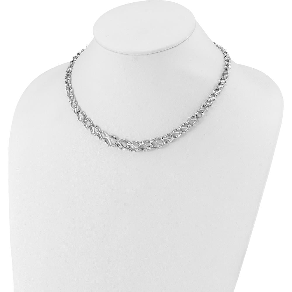 14K White Gold Polished Satin Diamond-cut Graduated 17" Necklace by 0
