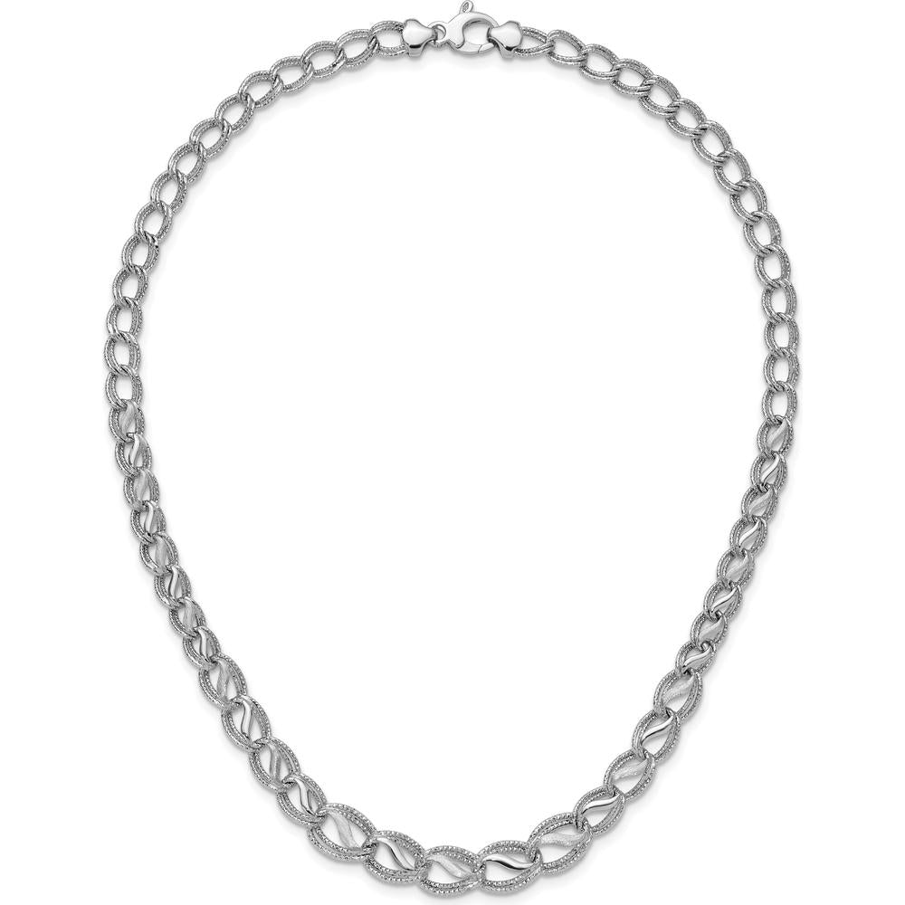 14K White Gold Polished Satin Diamond-cut Graduated 17" Necklace by 0