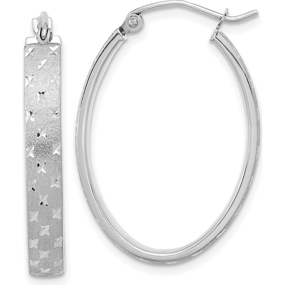 14K White Gold Polished Satin Diamond-cut Hoop Earrings - 28.91mm Length by 0