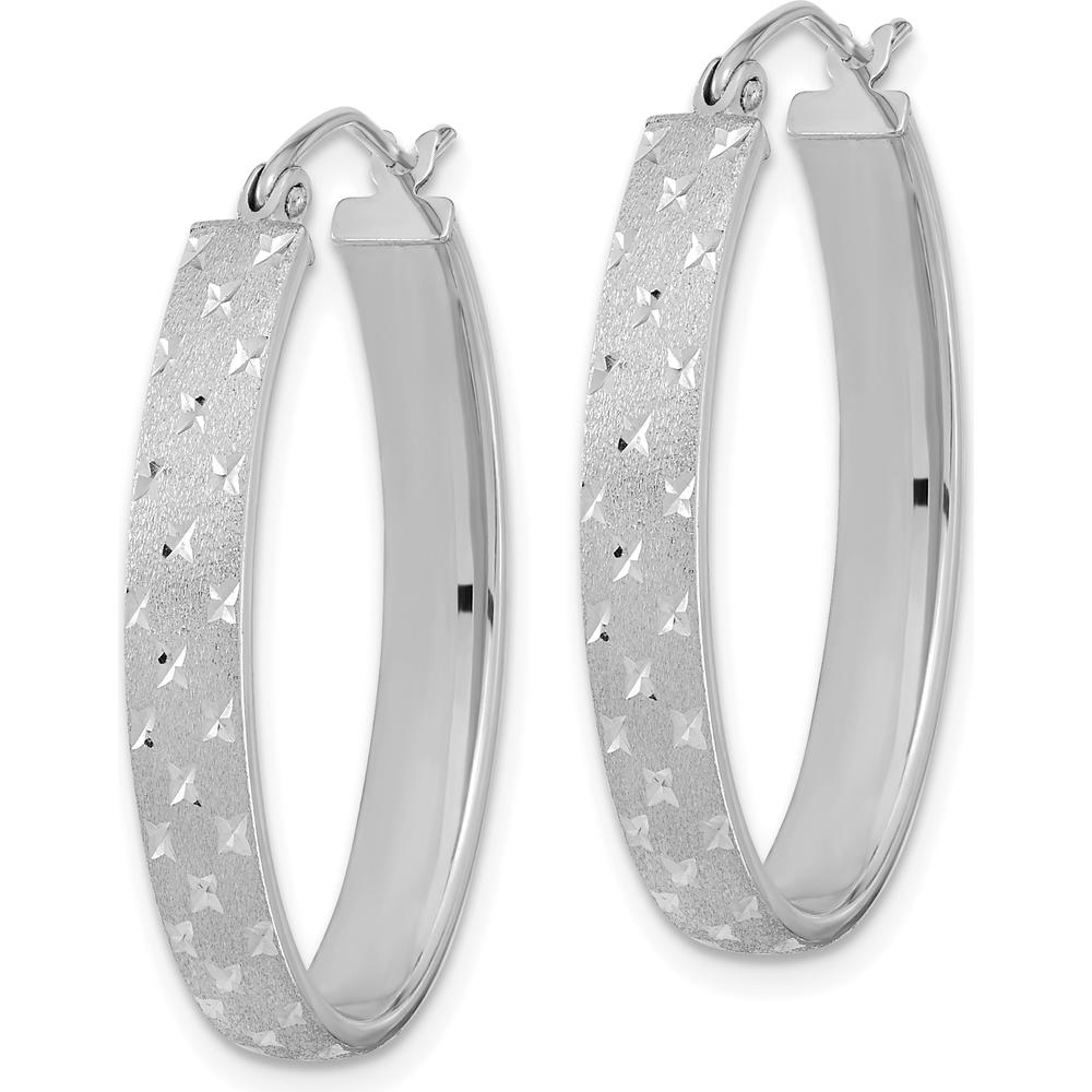 14K White Gold Polished Satin Diamond-cut Hoop Earrings - 28.91mm Length by 0