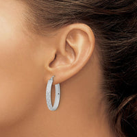14K White Gold Polished Satin Diamond-cut Hoop Earrings - 28.91mm Length by 0