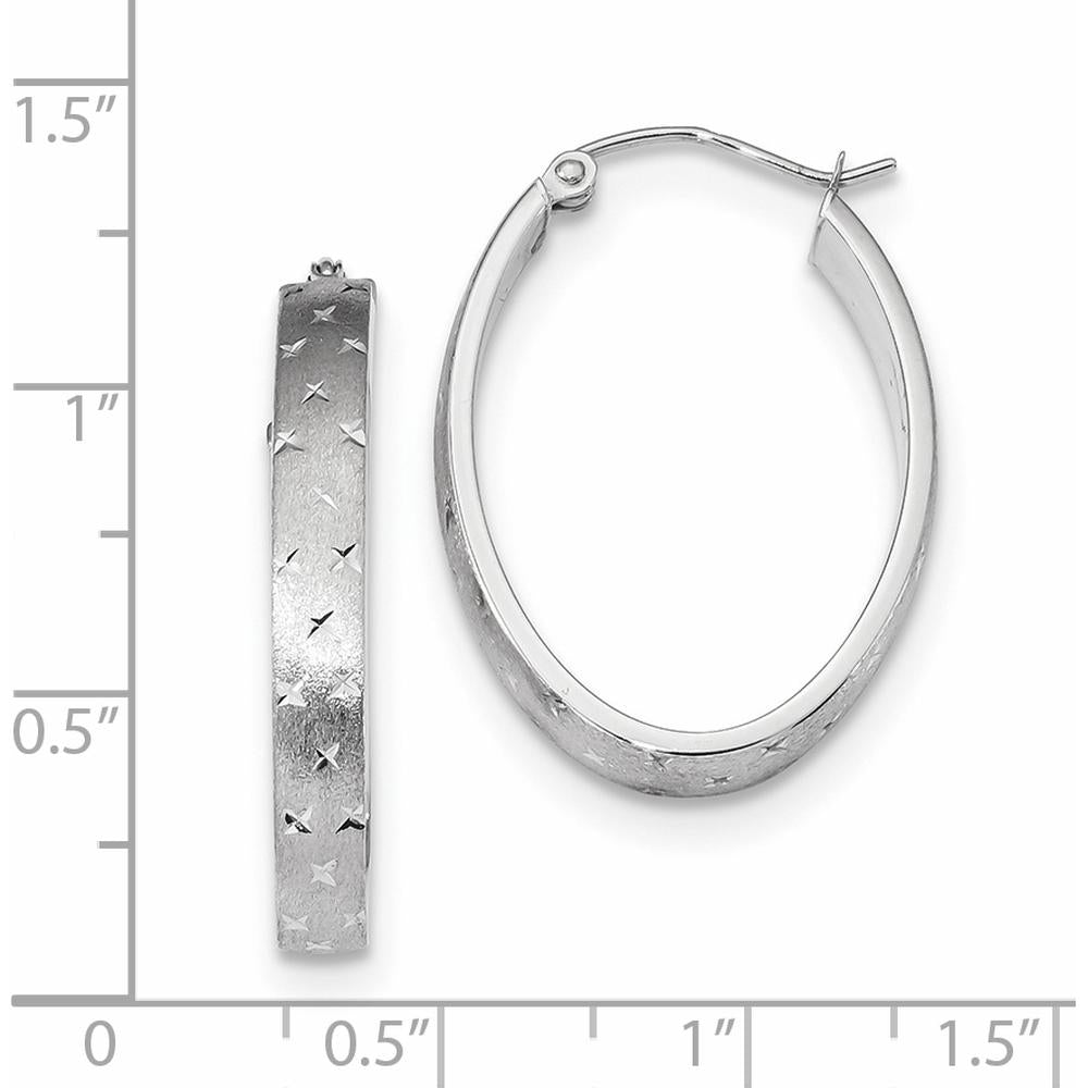 14K White Gold Polished Satin Diamond-cut Hoop Earrings - 28.91mm Length by 0