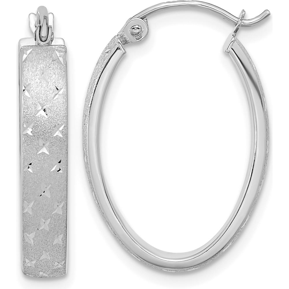 14K White Gold Polished Satin Diamond-Cut Large Hoop Earrings - 22.55mm Length by 0