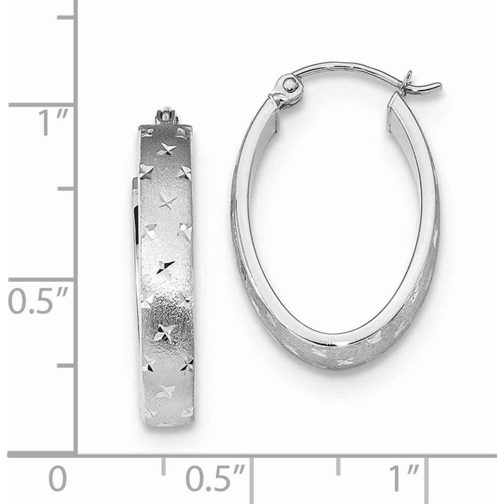 14K White Gold Polished Satin Diamond-Cut Large Hoop Earrings - 22.55mm Length by 0
