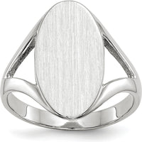 14K White Gold Polished Satin Finish Signet Ring with Tapered Band - 9.0x17.0mm by 0