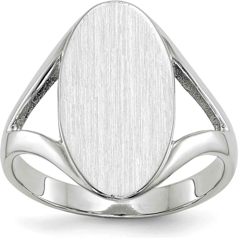 14K White Gold Polished Satin Finish Signet Ring with Tapered Band - 9.0x17.0mm by 0