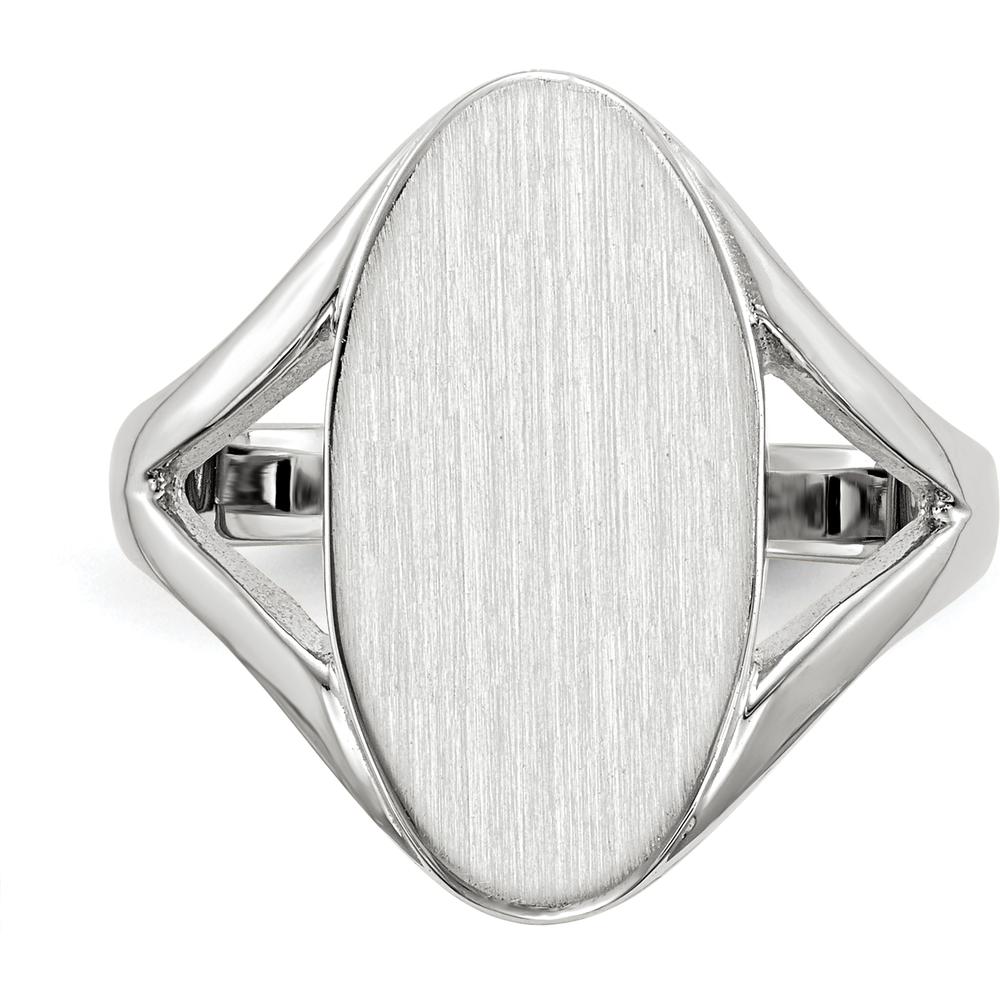 14K White Gold Polished Satin Finish Signet Ring with Tapered Band - 9.0x17.0mm by 0