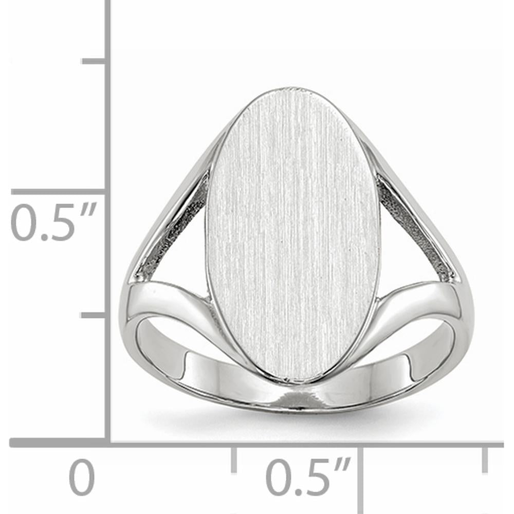 14K White Gold Polished Satin Finish Signet Ring with Tapered Band - 9.0x17.0mm by 0