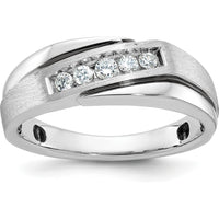 14K White Gold Polished Satin Grooved Men's Ring Mounting - 7.1mm Band Width by Monteluci Fine Jewelry