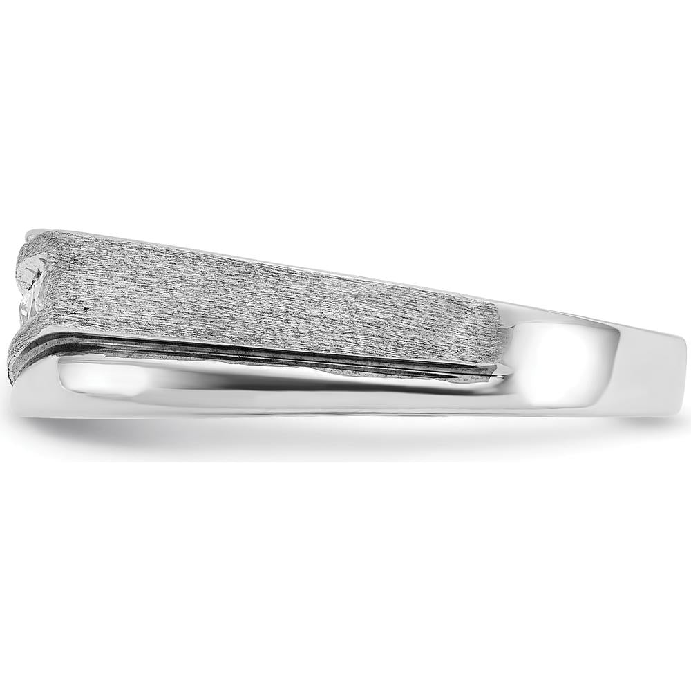 14K White Gold Polished Satin Grooved Men's Ring Mounting - 7.1mm Band Width by Monteluci Fine Jewelry