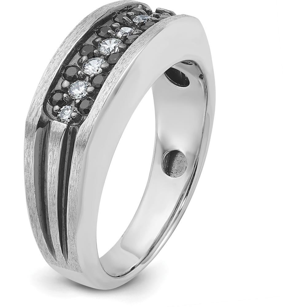 14K White Gold Polished Satin Grooved Men's Ring Mounting by IBGoodman