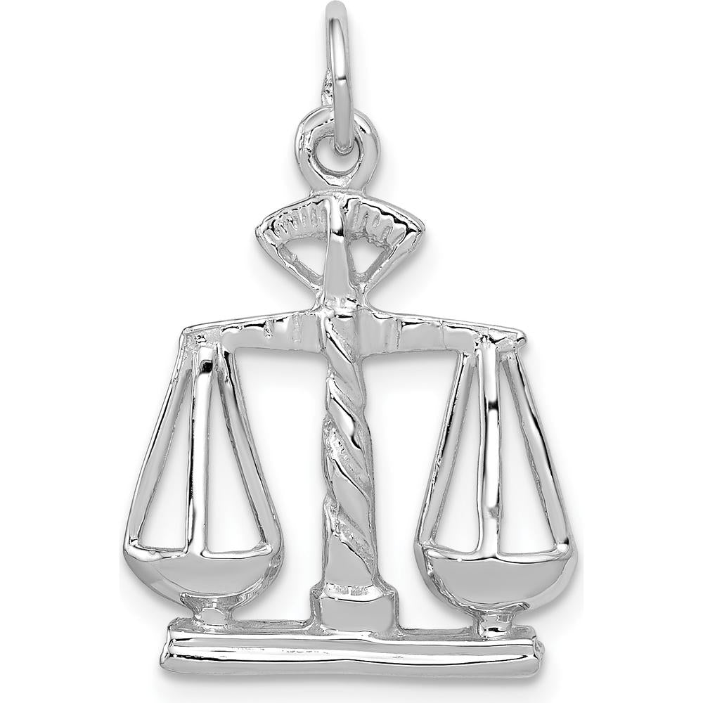 14K White Gold Polished Scales of Justice Charm with Rhodium Plating - 23mm Length by Oro Pregiato