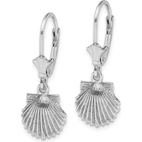 14K White Gold Polished Scallop Shell Leverback Drop Earrings by 0