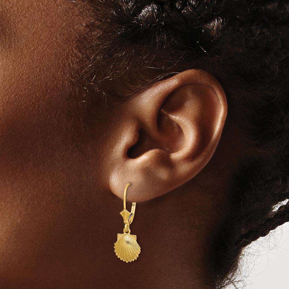 14K White Gold Polished Scallop Shell Leverback Drop Earrings by 0