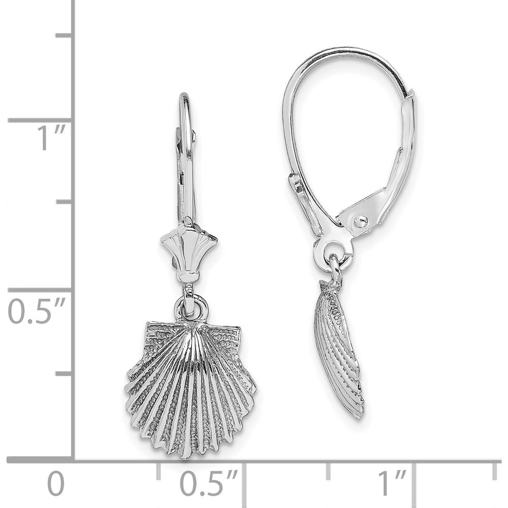 14K White Gold Polished Scallop Shell Leverback Drop Earrings by 0